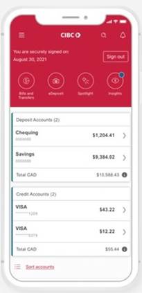 CIBC???s mobile app featuring the bank???s new logo and brand look. (CNW Group|CIBC)