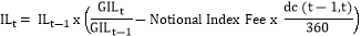 Formula:ILt= ILt-1 x GILtGILt-1-Notional Index Fee x dc t-1,t360