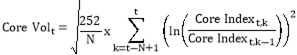 Formula: Core Volt=252Nxk=t-N+1tlnCore Indext,kCore Indext,k-12