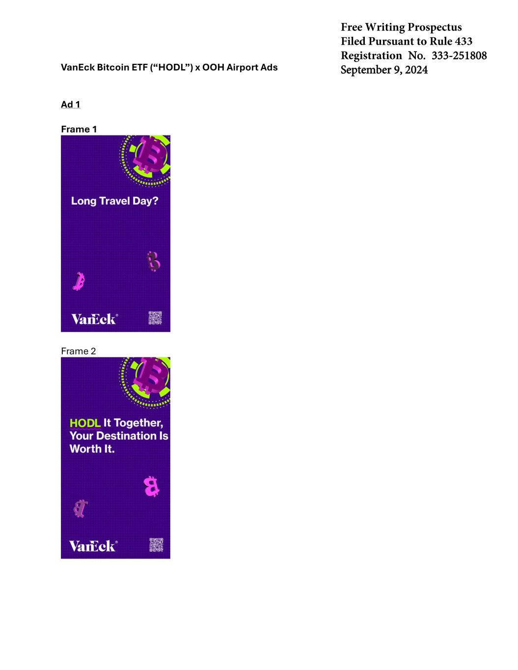 Form FWP VanEck Bitcoin ETF Filed by: VanEck Bitcoin ETF