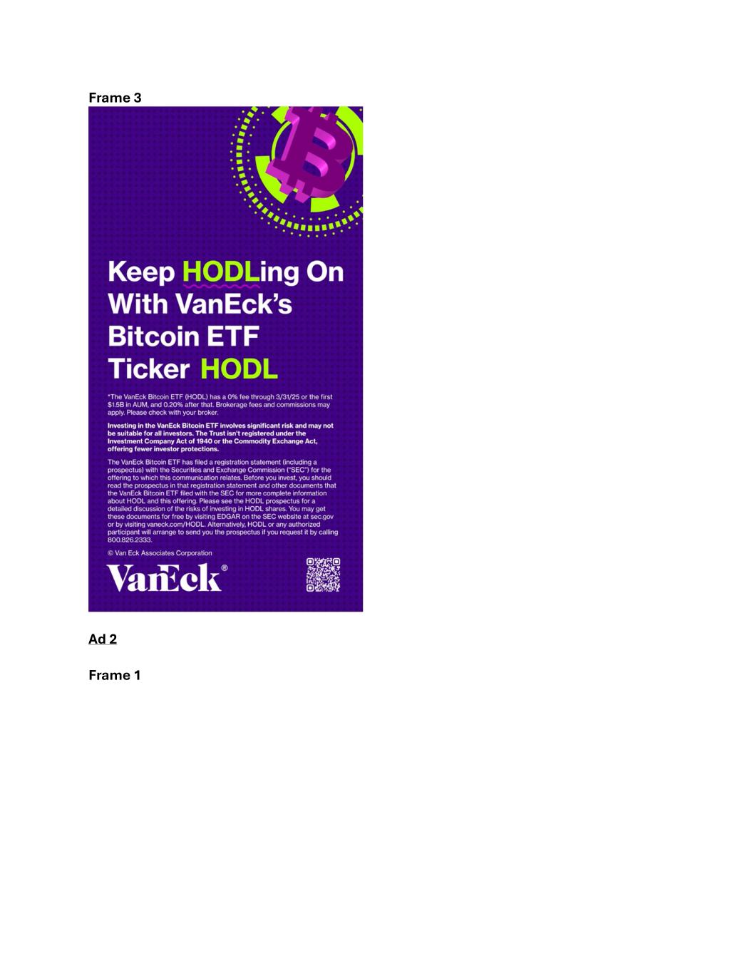 Form FWP VanEck Bitcoin ETF Filed by: VanEck Bitcoin ETF