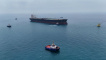 FILE PHOTO: Drone view of oil tanker HELGA berthed at one of Iraq's southern offshore oil terminals near Basra as it prepares to load crude oil, becoming the second vessel to arrive since the closure of the Strait of Hormuz, April 24, 2026. REUTERS/Mohamm